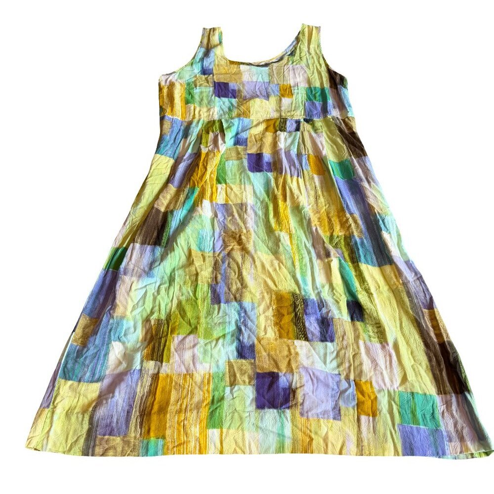 Jams World High Waisted Maxi Dress Patch Print Colorful Sleeveless Size XL Women